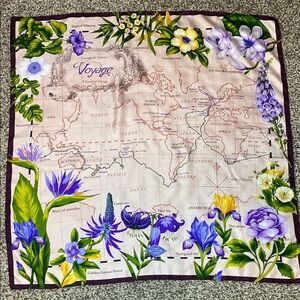 VNTG Atelier Versace Voyage Floral Map Scarf - Purple, Green, Yellow & pink